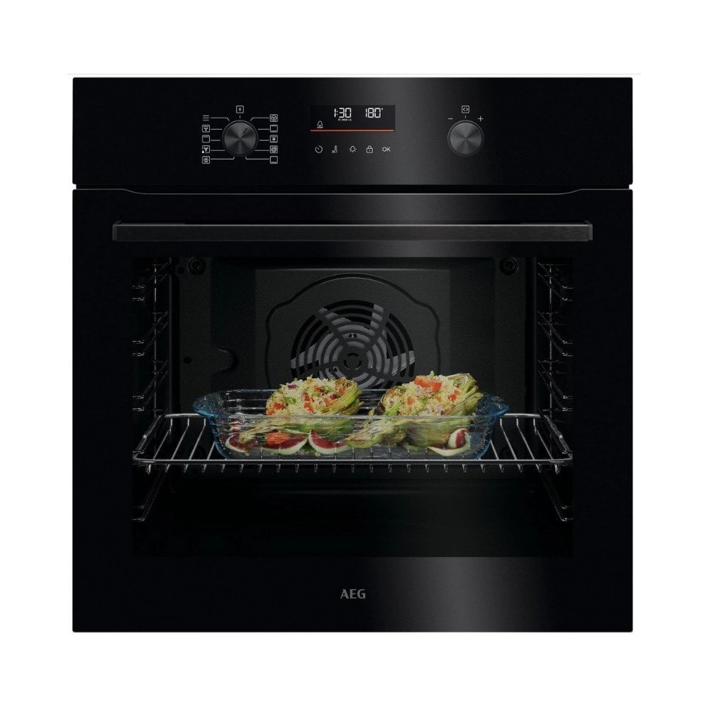 AEG OU5PB40XK 59.6cm Built In Electric Single Oven - Black : 5000 SurroundCook : Pyrolytic Cleaning