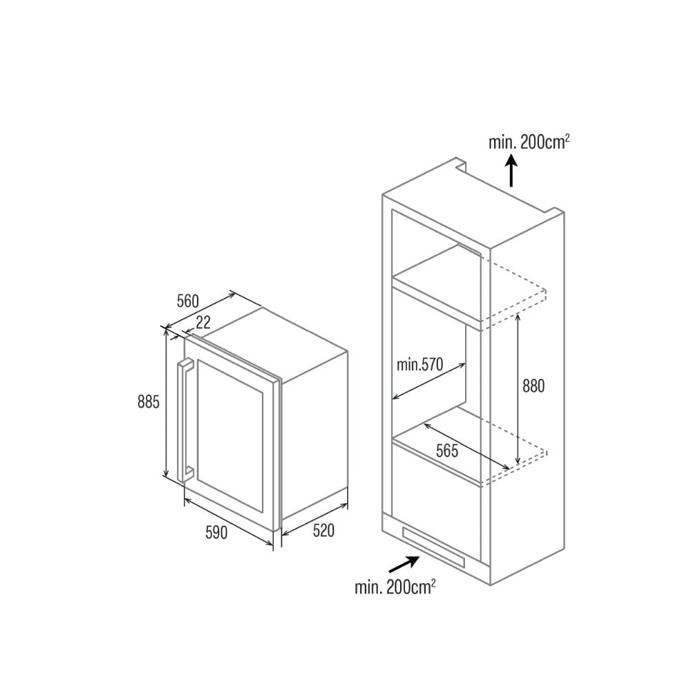 Cata UBICBKWC110 Built-In Column Wine Cooler: H 88.5cm