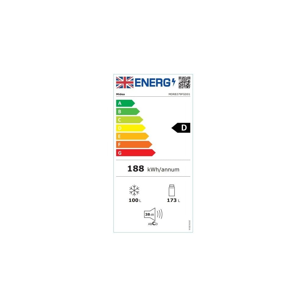 Midea MDRB379FGD01 54.7cm 60/40 Total No Frost Fridge Freezer - White