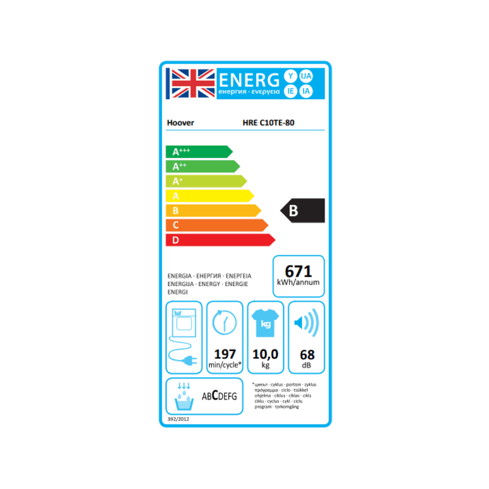 Hoover HRE C10TE-80 10kg Condenser Tumble Dryer - White : H Dry 350 :