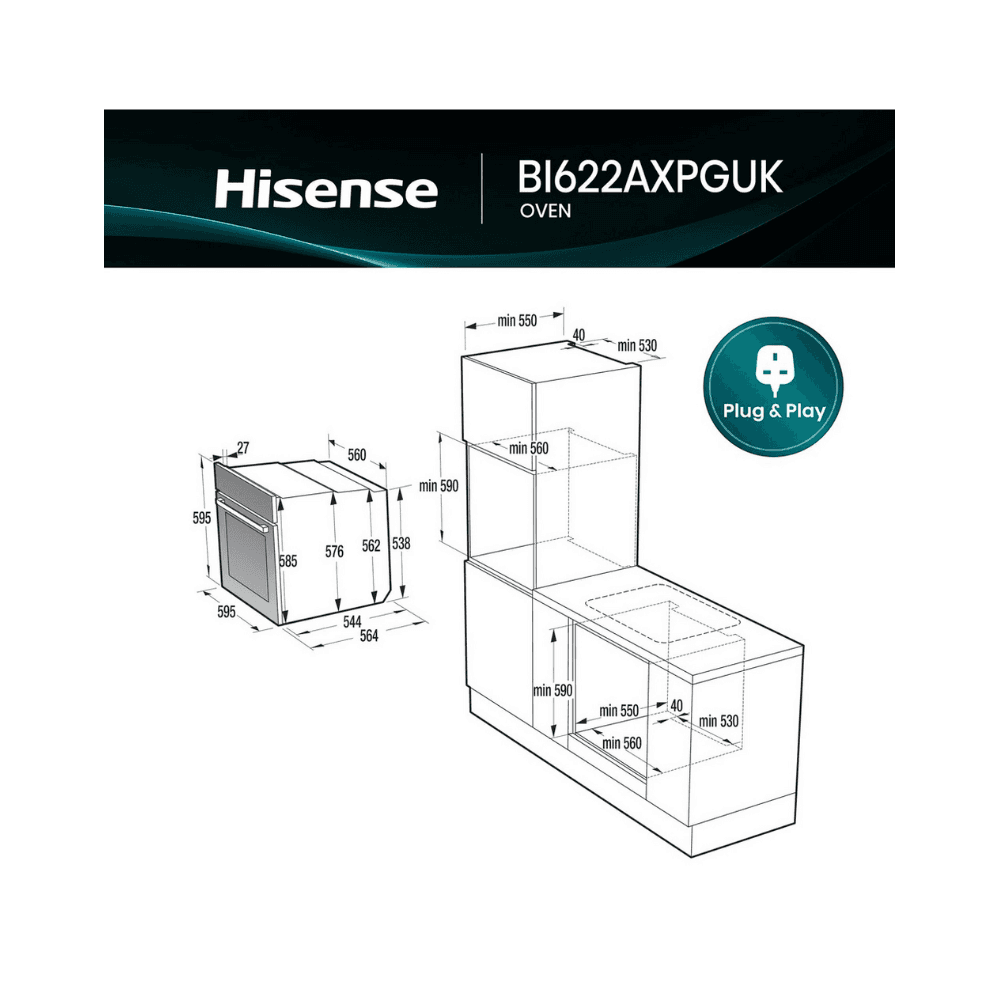 Hisense BI622AXPGUK Built In Electric Single Oven - Black & Stainless Steel