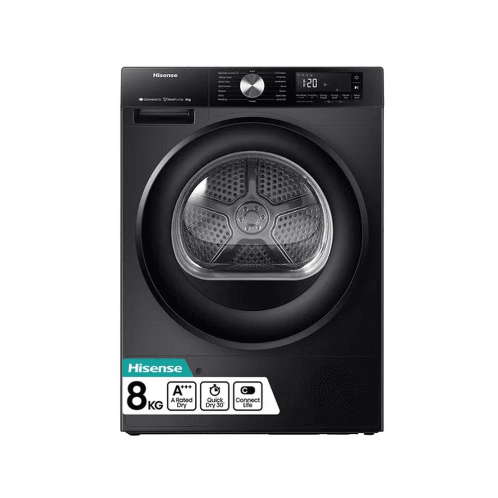 Hisense 3S Series DH3S802BB3 WiFi-enabled 8kg Heat Pump Tumble Dryer - Black :