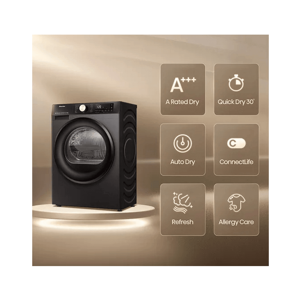 Hisense 3S Series DH3S802BB3 WiFi-enabled 8kg Heat Pump Tumble Dryer - Black :