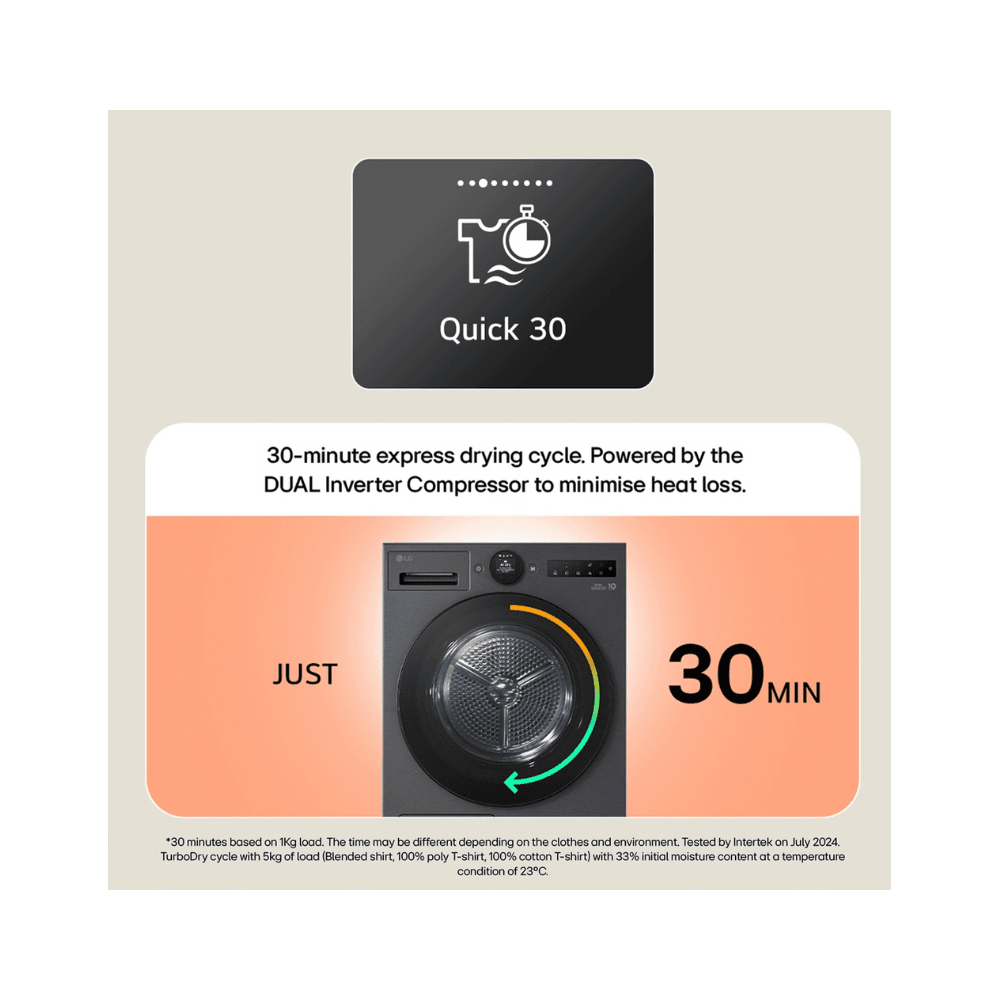 LG RHX5009TWB Heat Pump Tumble Dryer : 9kg : Series 5