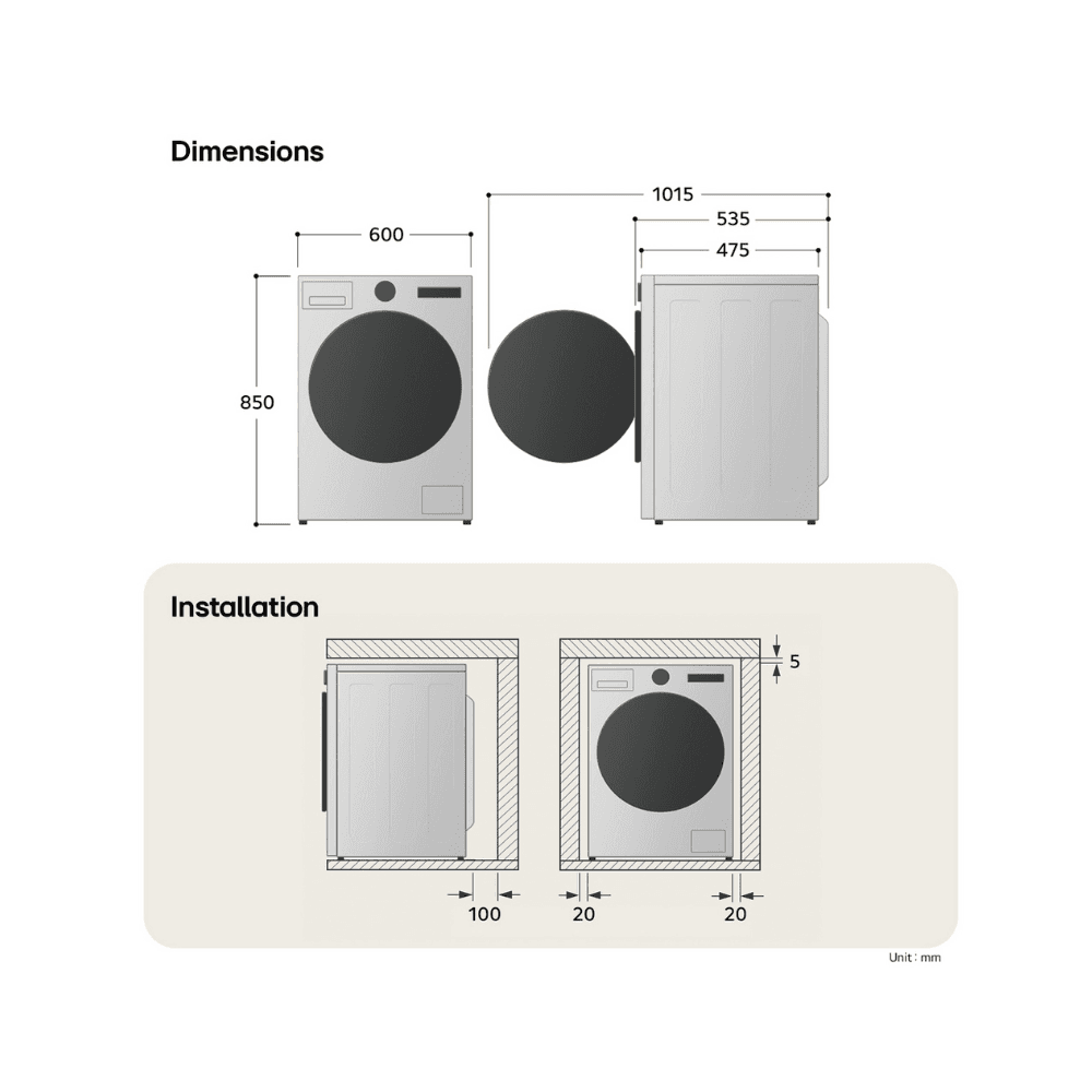 LG W2X5085TLB Washer Dryer : 8kg Wash / 5kg Dry