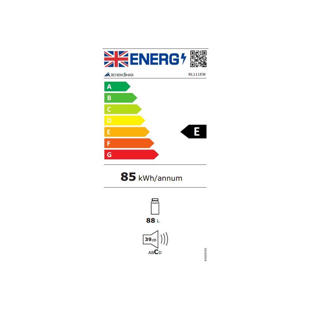 IceKing RL111EW 48cm Under Counter Larder Fridge - White