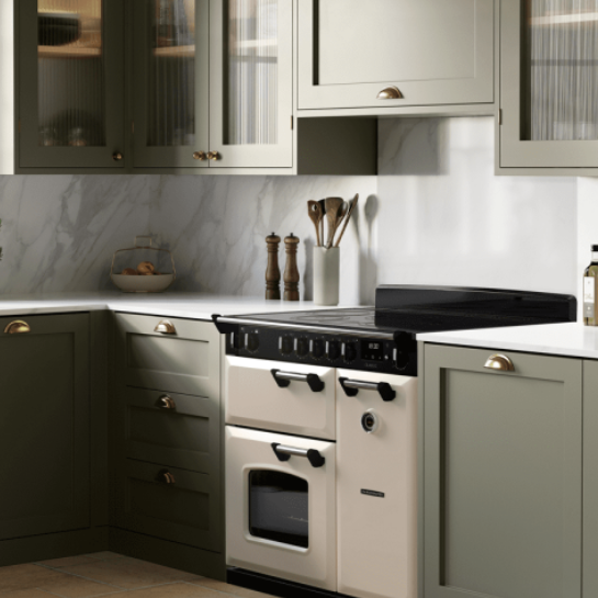 Rangemaster CL90EIPPCR/CM1 Classic 90cm Induction Range Cooker : Pale cream with Chrome Trim