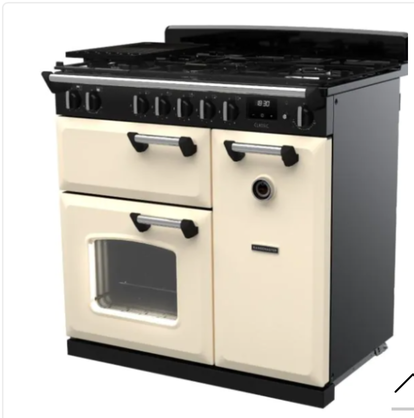 Rangemaster CL90DFPPCR/CM1 Classic 90 cm Dual Fuel Range Cooker : Pale Cream with Chrome.