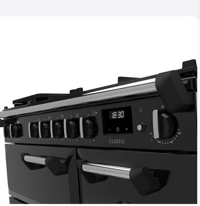Rangemaster CL90DFPGBL/CM1: 90cm Duel Fuel Range Cooker : Black with Chrome Trim.