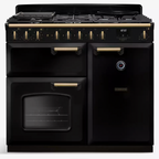 Rangemaster CLDL100DFPGBL/AB1 Classic 100cm Duel Fuel Range Cooker : Deluxe Gloss Black / Antique Brass .